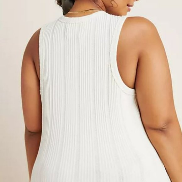 ANTHROPOLOGIE Robin Y2K Classic Casual Ribbed Knit Tank Top Cream Size XLP - Picture 2 of 11